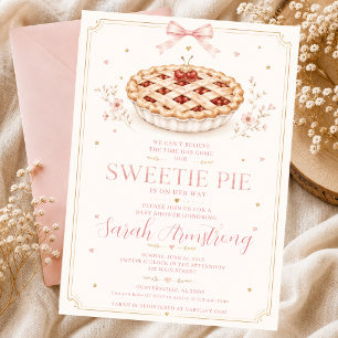 sweetie pie floral cherry pink bow heart invitation