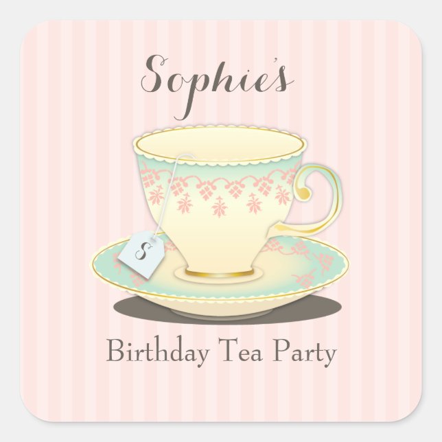 Sweetly Chic Birthday Teacup Tea Party Sticker (Front)