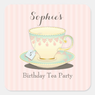 Sweetly Chic Birthday Teacup Tea Party Sticker