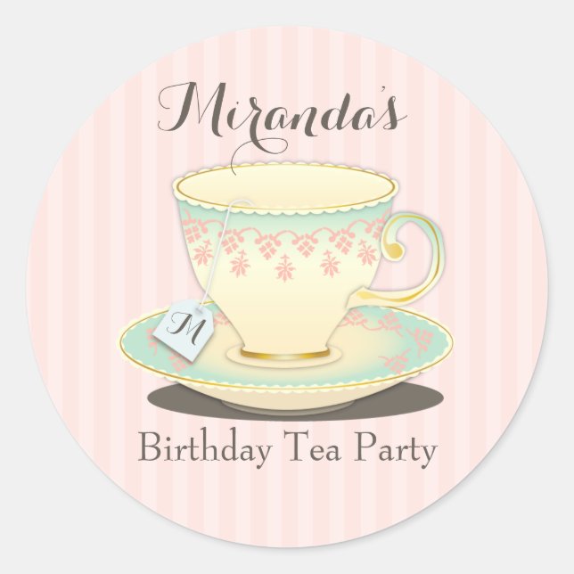 Sweetly Chic Birthday Teacup Tea Party Sticker (Front)