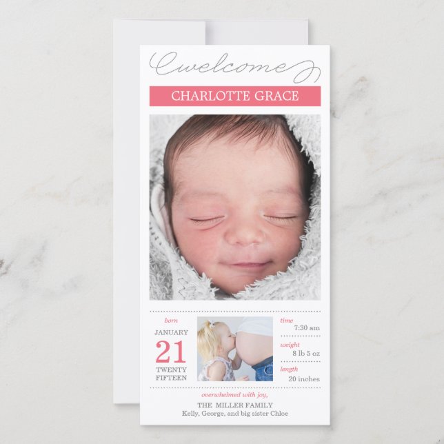 Sweetly Documented Baby Girl Birth Announcement (Front)