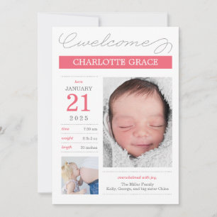 Sweetly Documented Birth Announcements - Pink