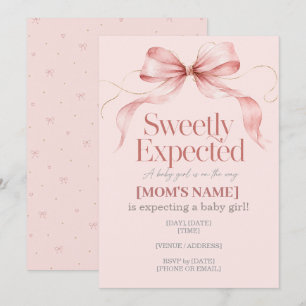 Sweetly Expected Dusty Rose Bow Baby Shower Invitation