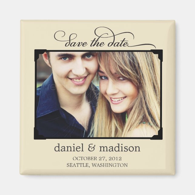 Sweetly Framed Save The Date Magnet - Tan (Front)