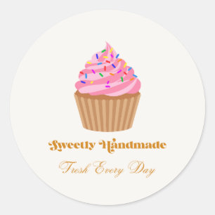 Sweetly Handmade Pink Cupcake Bakery Sticker