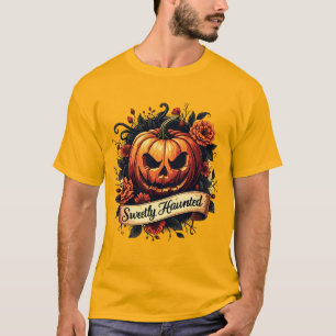 Sweetly Haunted Gothic Floral Pumpkin - Halloween T-Shirt