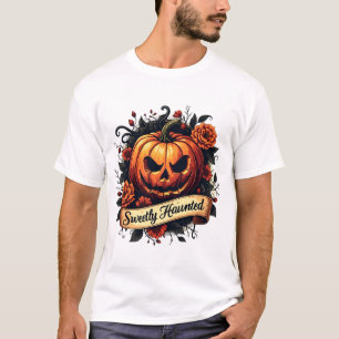Sweetly Haunted Gothic Floral Pumpkin - Halloween T-Shirt