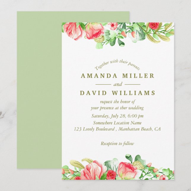 Sweetly Romantic | Floral Wedding Invitation (Front/Back)