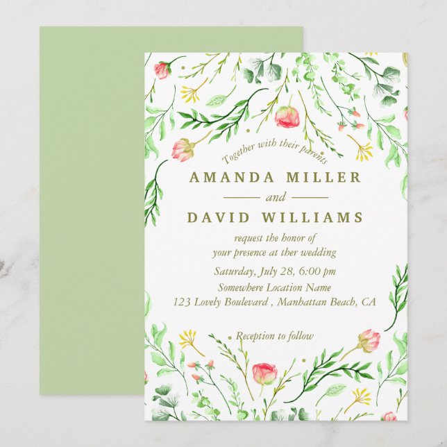 Sweetly Romantic | Floral Wedding Invitation (Front/Back)