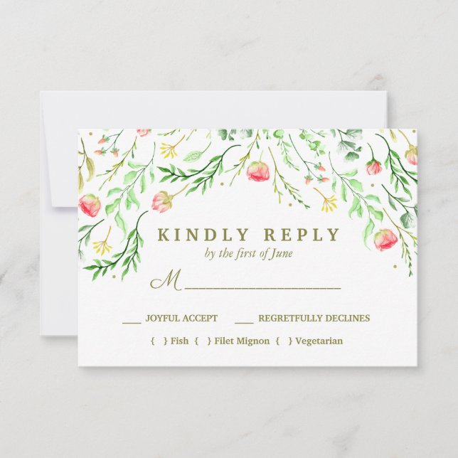 Sweetly Romantic | Floral Wedding Meal Choice RSVP Card (Front)