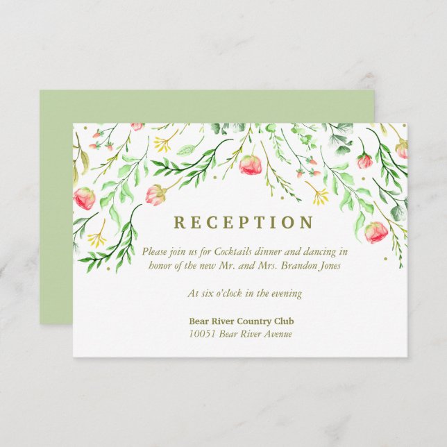 Sweetly Romantic | Floral Wedding Reception Invitation (Front/Back)