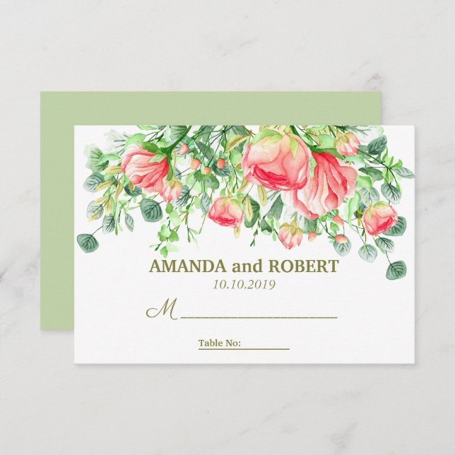 Sweetly Romantic | Floral Wedding Table Place Invitation (Front/Back)