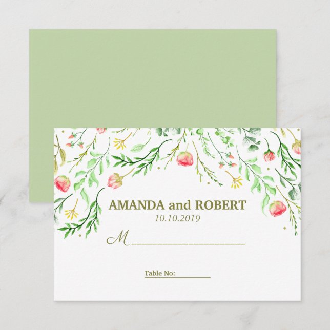 Sweetly Romantic | Floral Wedding Table Place Invitation (Front/Back)