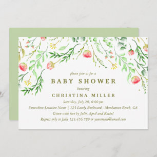 Sweetly Romantic Watercolor Flowers Baby Shower Invitation