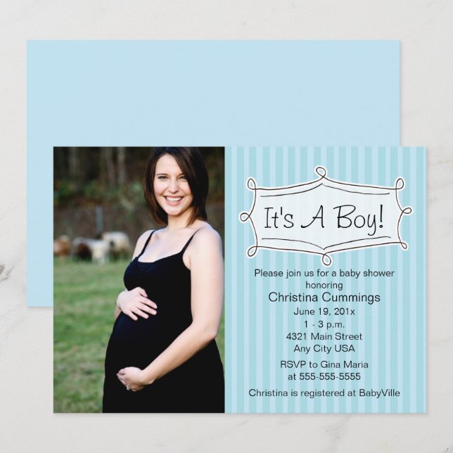 Sweetly Striped Baby Shower Photo Invitation (Front/Back)