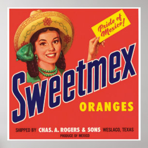 Sweetmex Oranges Weslaco Texas Mexico Vintage Poster
