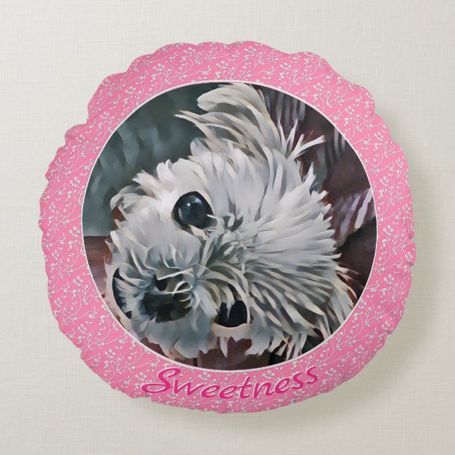 Sweetness-Pink-Puppy-Template Round Cushion (Front)