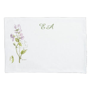 Sweetpea purple and green watercolor flower pillowcase