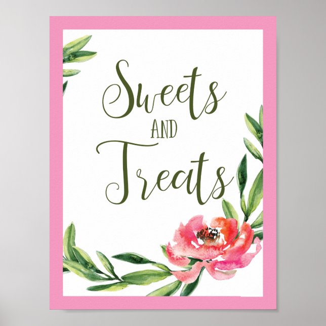 Sweets and Treat Pink and Green Floral Sign (Front)