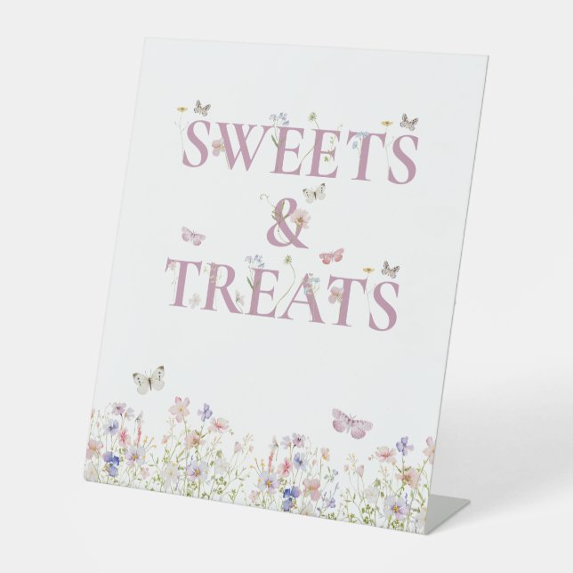 Sweets and Treats Favours Butterfly Floral Garden Pedestal Sign (Front)