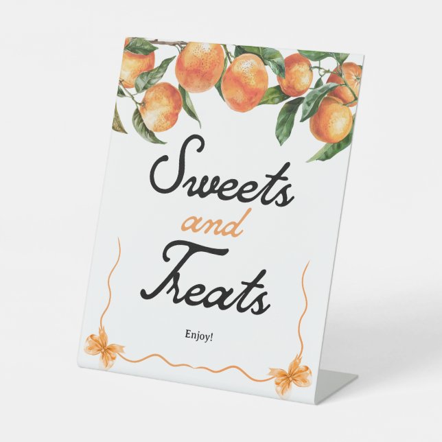 Sweets and Treats Sign | Orange Baby Shower Sign (Front)