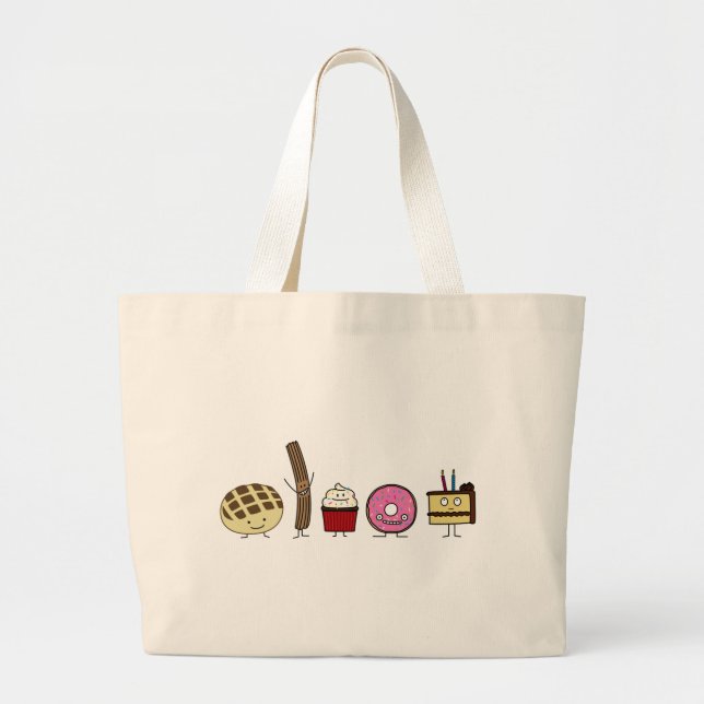 Sweets bread pan dulce churro doughnut cake large tote bag (Front)