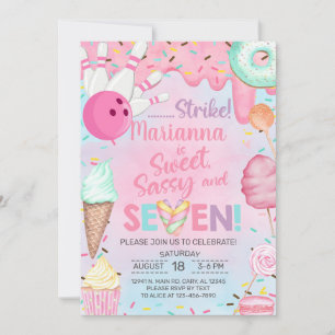 Sweets, Candy and Bowling girl 7th birthday invite