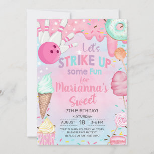 Sweets, Candy and Bowling girl birthday invite. Invitation