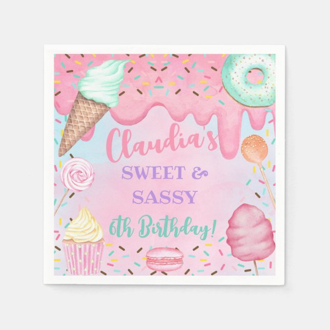 Sweets Candy girl birthday paper napkins, ANY AGE. Napkin (Front)