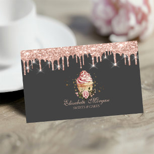  Sweets Cupcake Flowers Rose Gold Drips Bakery  Business Card