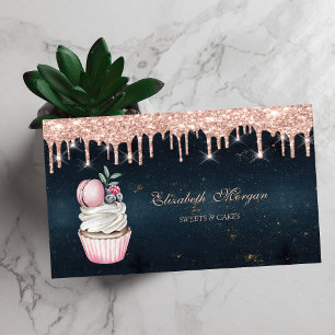  Sweets Cupcake Macaroon Rose Gold Drips Dark Blue Business Card