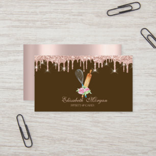 Sweets Cupcake Rose Gold Drips Bakery Brown Business Card