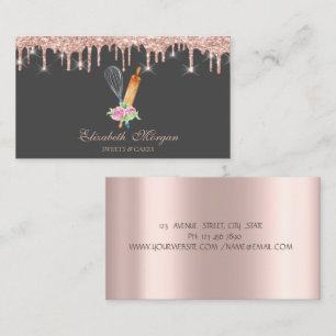 Sweets Cupcake Rose Gold Drips Bakery Business Card