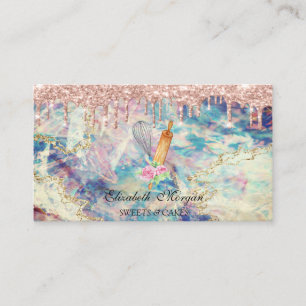 Sweets Cupcake Rose Gold Drips Holographic Opal Business Card