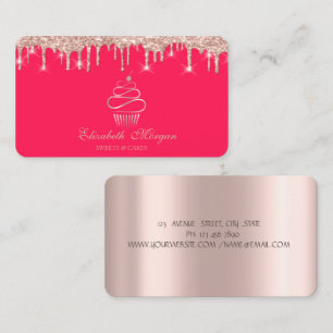Sweets Cupcake Rose Gold Drips Red Business Card