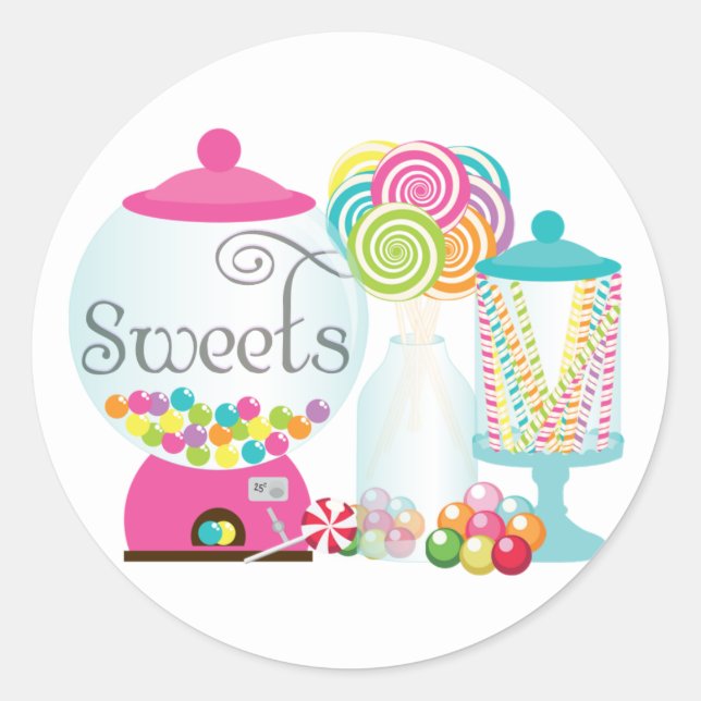 Sweets for Dessert Table Treats Bubblegum Rainbow Classic Round Sticker (Front)