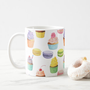 Sweets pattern cupcakes and macaroons coffee mug