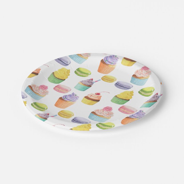 Sweets pattern cupcakes and macaroons paper plate (Angled)