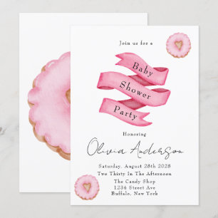 Sweets Pink Banner Doughnuts Baby Shower Party  Invitation