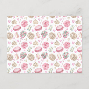 Sweets Pink Watercolor Pattern  Postcard