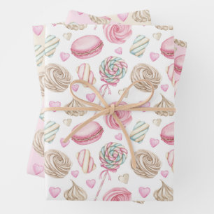 Sweets Pink Watercolor Pattern Wrapping Paper Sheet