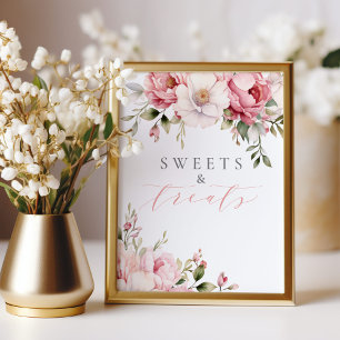 Sweets Treats Elegant Pink Floral Baby Shower Sign