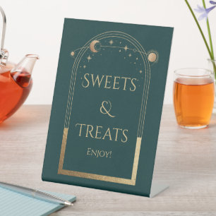 Sweets & Treats Green Gold Celestial Wedding Pedestal Sign
