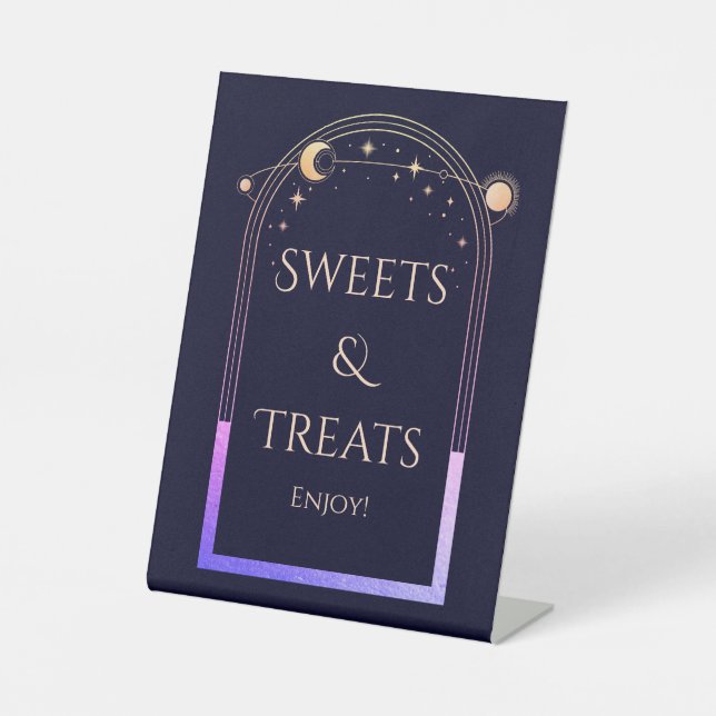 Sweets & Treats Mystical Navy Blue Sun Moon Stars Pedestal Sign (Front)