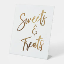Sweets &amp; Treats Simple Gold Handwriting Typography Pedestal Sign
