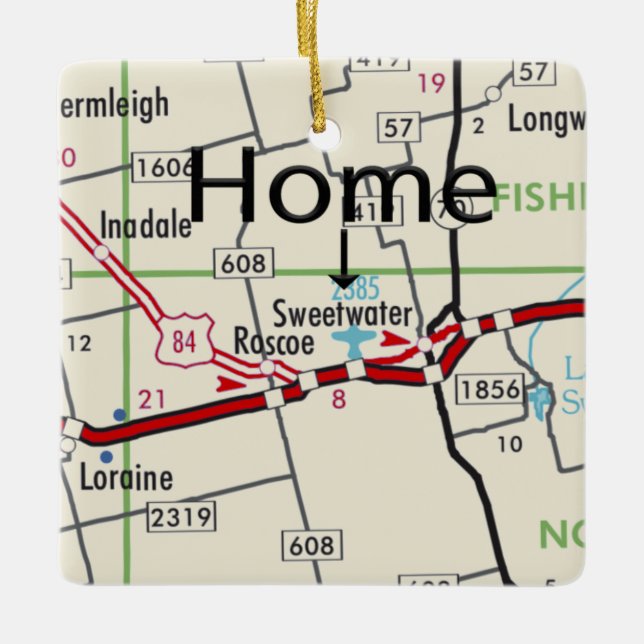 Sweetwater TX Map Ceramic Ornament (Front)