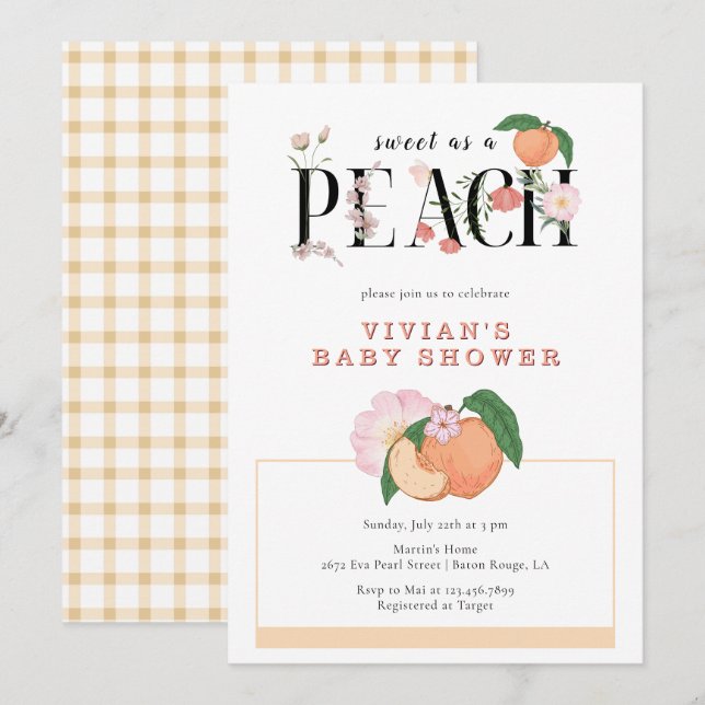 Sweety Little Peach & Floral Baby Shower Invitation (Front/Back)