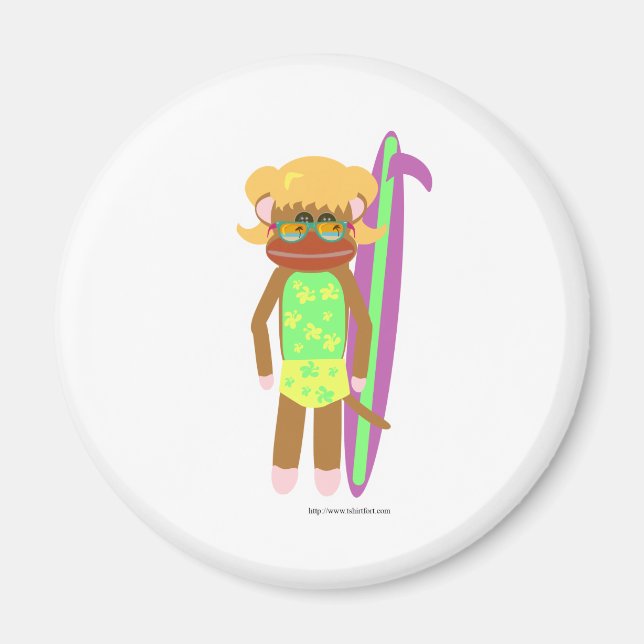 Swell Surfer Sock Monkey Girl Magnet (Front)