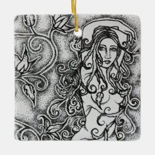 Swept up Ink Goddess Pagan Art  Ceramic Ornament