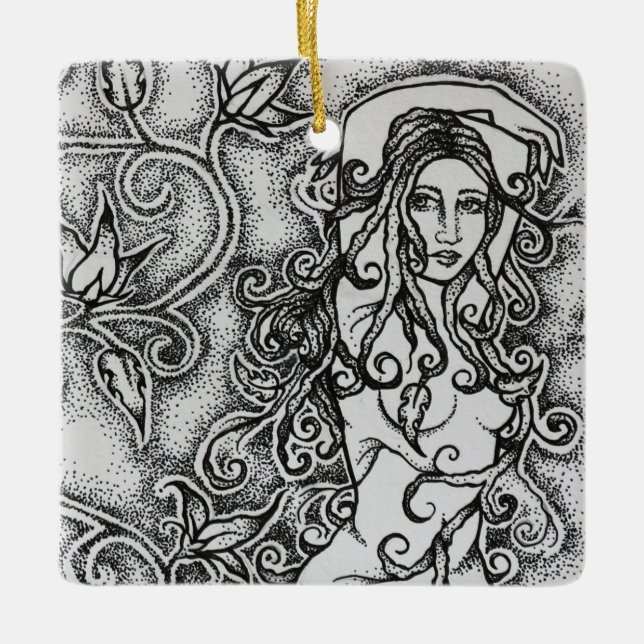Swept up Ink Goddess Pagan Art  Ceramic Ornament (Front)